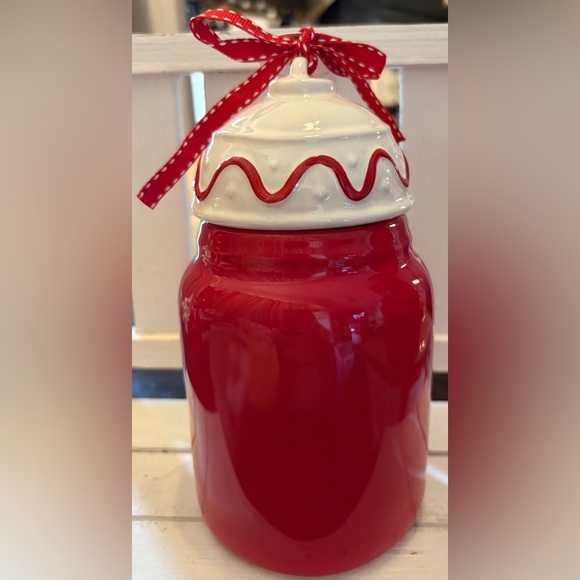 Rae Dunn Red and White Cheer Cookie Jar - Picture 3 of 3